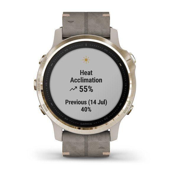 Спортивные часы Garmin Fenix 6S Light Gold-tone with Shale Gray Leather Band 010-02159-40