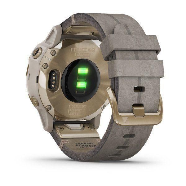 Спортивные часы Garmin Fenix 6S Light Gold-tone with Shale Gray Leather Band 010-02159-40