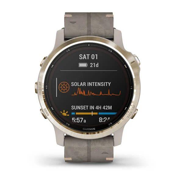Спортивные часы Garmin Fenix 6S Pro Solar Light Gold with Shale Gray Suede Band 010-02409-26