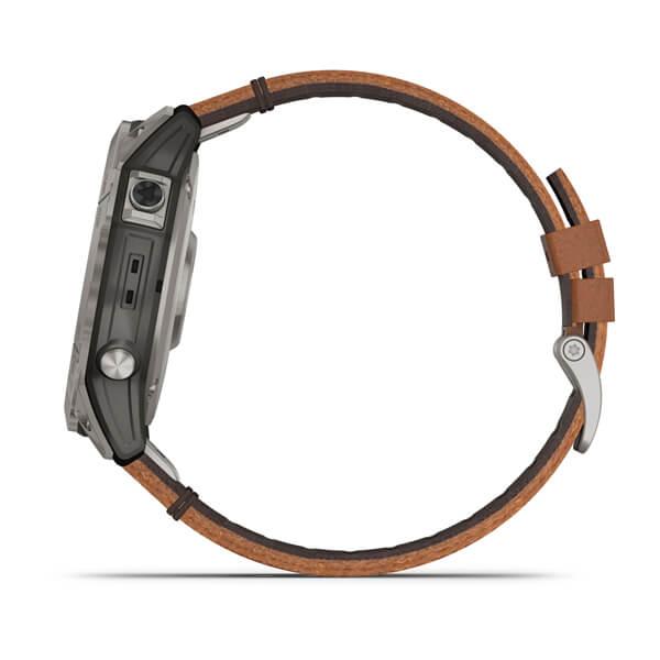 Спортивные часы Garmin Fenix 7X Sapphire Solar Titanium с коричневым кожаным ремешком 010-02541-19