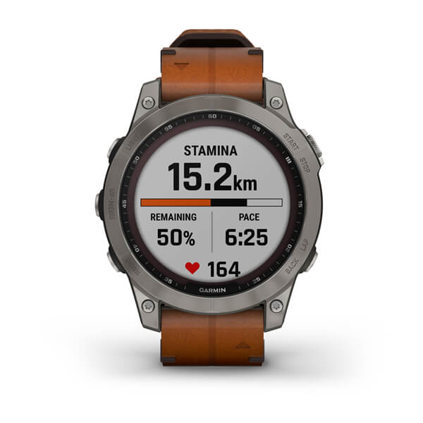 Спортивные часы Garmin Fenix 7 Sapphire Solar Titanium с коричневым кожаным ремешком 010-02540-31