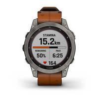 Спортивные часы Garmin Fenix 7 Sapphire Solar Titanium с коричневым кожаным ремешком 010-02540-31