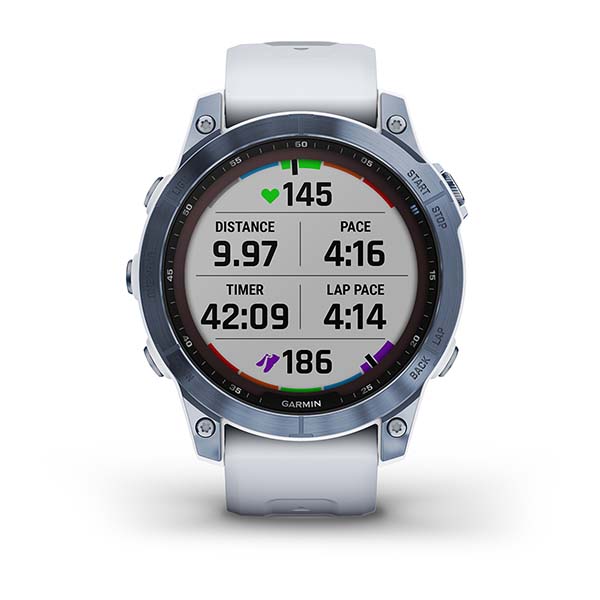 Спортивные часы Garmin Fenix 7 Sapphire Solar Mineral Blue DLC Titanium с белым ремешком 010-02540-25