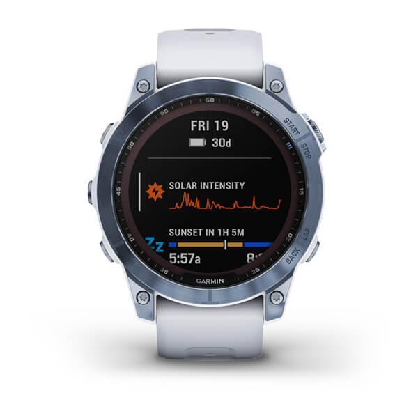 Спортивные часы Garmin Fenix 7 Sapphire Solar Mineral Blue DLC Titanium с белым ремешком 010-02540-25