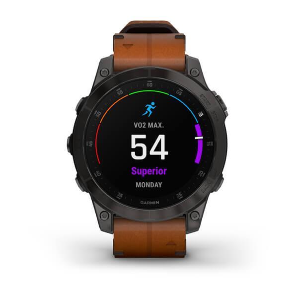 Спортивные часы Garmin Epix Gen 2 Sapphire Black Titanium с коричневым кожаным ремешком 010-02582-30