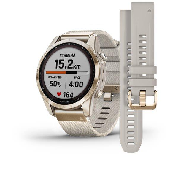 Спортивные часы Garmin Fenix 7S Sapphire Solar Cream Gold Titanium c кремовым нейлоновым ремешком 010-02539-39