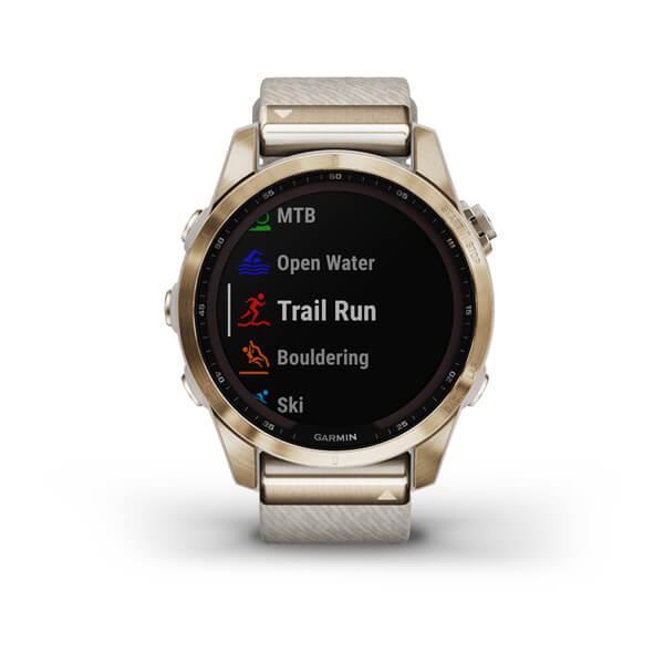 Спортивные часы Garmin Fenix 7S Sapphire Solar Cream Gold Titanium c кремовым нейлоновым ремешком 010-02539-39