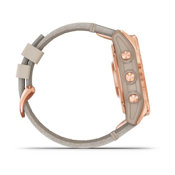 Спортивные часы Garmin Fenix 7S Sapphire Solar Rose Gold Titanium с песчаным кожаным ремешком 010-02539-35