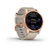 Спортивные часы Garmin Fenix 7S Sapphire Solar Rose Gold Titanium с песчаным кожаным ремешком 010-02539-35