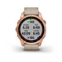Спортивные часы Garmin Fenix 7S Sapphire Solar Rose Gold Titanium с песчаным кожаным ремешком 010-02539-35