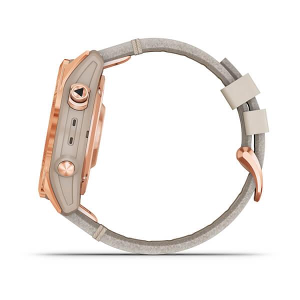 Спортивные часы Garmin Fenix 7S Sapphire Solar Rose Gold Titanium с песчаным кожаным ремешком 010-02539-35