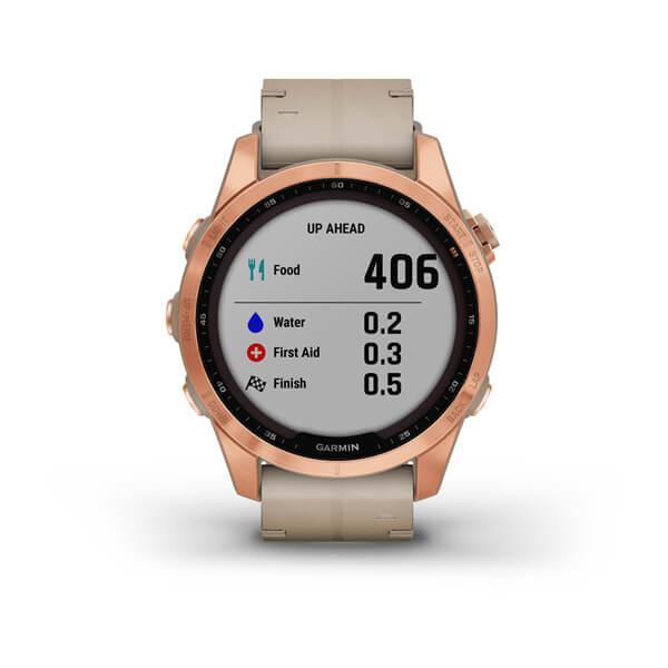Спортивные часы Garmin Fenix 7S Sapphire Solar Rose Gold Titanium с песчаным кожаным ремешком 010-02539-35