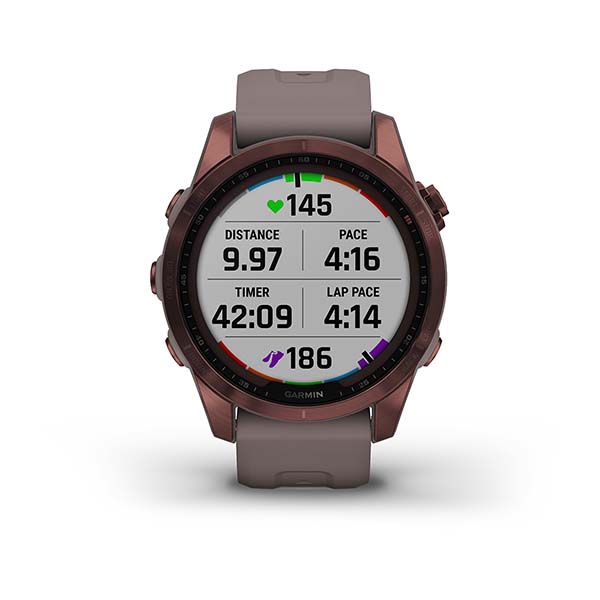 Спортивные часы Garmin Fenix 7S Sapphire Solar Dark Bronze Titanium с сланцево-серым силиконовым ремешком 010-02539-29