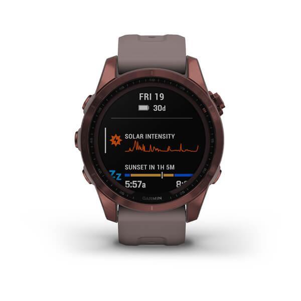 Спортивные часы Garmin Fenix 7S Sapphire Solar Dark Bronze Titanium с сланцево-серым силиконовым ремешком 010-02539-29