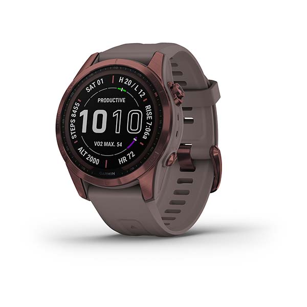 Спортивные часы Garmin Fenix 7S Sapphire Solar Dark Bronze Titanium с сланцево-серым силиконовым ремешком 010-02539-29