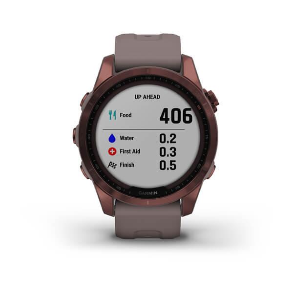 Спортивные часы Garmin Fenix 7S Sapphire Solar Dark Bronze Titanium с сланцево-серым силиконовым ремешком 010-02539-29