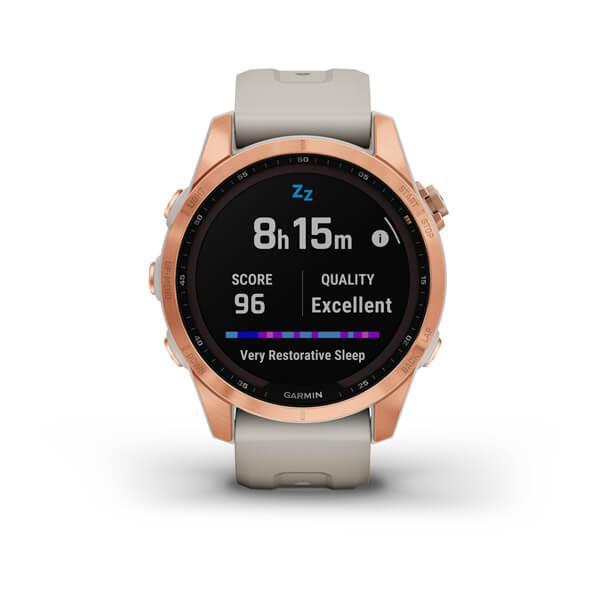 Спортивные часы Garmin Fenix 7S Solar Rose Gold с песочным силиконовым ремешком 010-02539-11