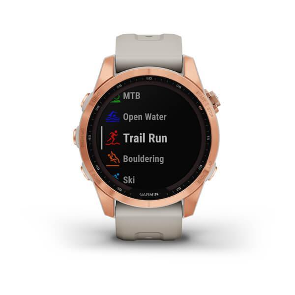 Спортивные часы Garmin Fenix 7S Solar Rose Gold с песочным силиконовым ремешком 010-02539-11