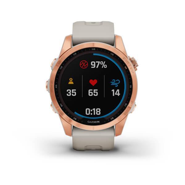Спортивные часы Garmin Fenix 7S Solar Rose Gold с песочным силиконовым ремешком 010-02539-11