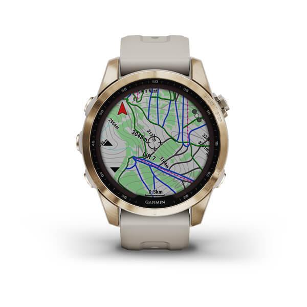 Спортивные часы Garmin Fenix 7S Sapphire Solar Cream Gold Titanium c кремовым нейлоновым ремешком 010-02539-21