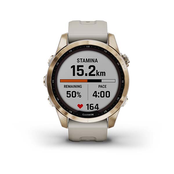 Спортивные часы Garmin Fenix 7S Sapphire Solar Cream Gold Titanium c кремовым нейлоновым ремешком 010-02539-21