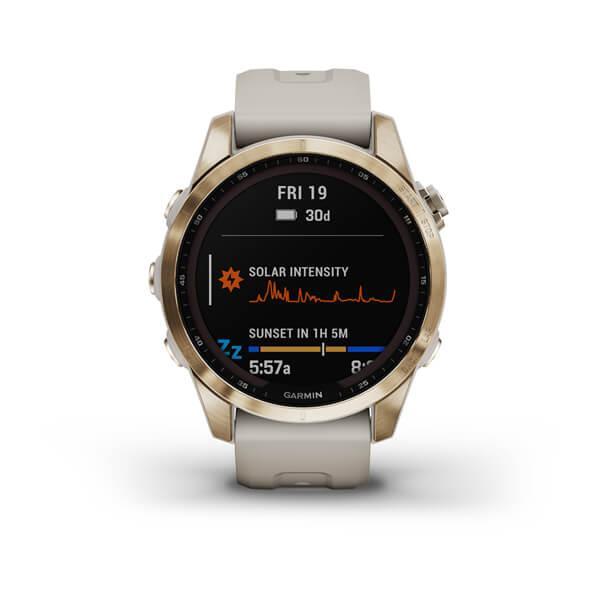 Спортивные часы Garmin Fenix 7S Sapphire Solar Cream Gold Titanium c кремовым нейлоновым ремешком 010-02539-21