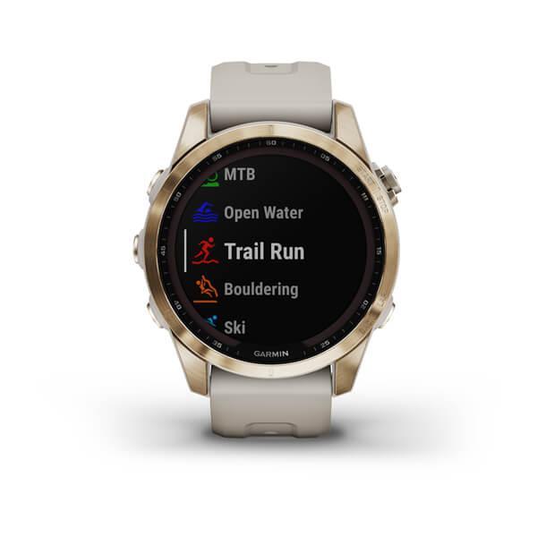 Спортивные часы Garmin Fenix 7S Sapphire Solar Cream Gold Titanium c кремовым нейлоновым ремешком 010-02539-21