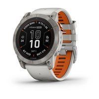 Спортивные часы Garmin Fenix 7X Pro Sapphire Solar Titanium с серо-оранжевым силиконовым ремешком 010-02778-15