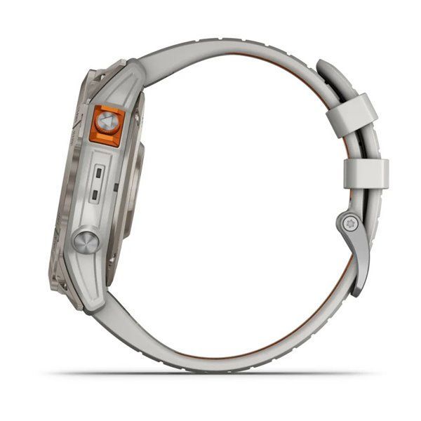 Спортивные часы Garmin Fenix 7X Pro Sapphire Solar Titanium с серо-оранжевым силиконовым ремешком 010-02778-15