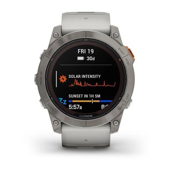 Спортивные часы Garmin Fenix 7X Pro Sapphire Solar Titanium с серо-оранжевым силиконовым ремешком 010-02778-15