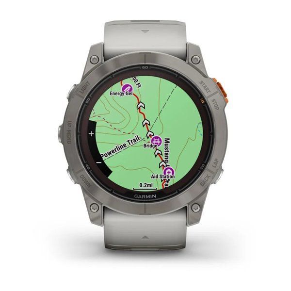 Спортивные часы Garmin Fenix 7X Pro Sapphire Solar Titanium с серо-оранжевым силиконовым ремешком 010-02778-15
