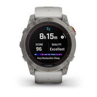 Спортивные часы Garmin Fenix 7X Pro Sapphire Solar Titanium с серо-оранжевым силиконовым ремешком 010-02778-15