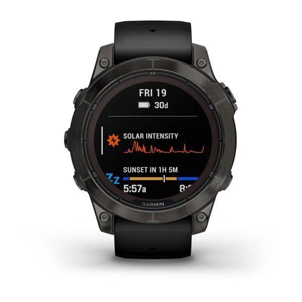 Спортивные часы Garmin Fenix 7 Pro Sapphire Solar Edition Carbon Gray DLC Titanium с черным силиконовым ремешком 010-02777-11