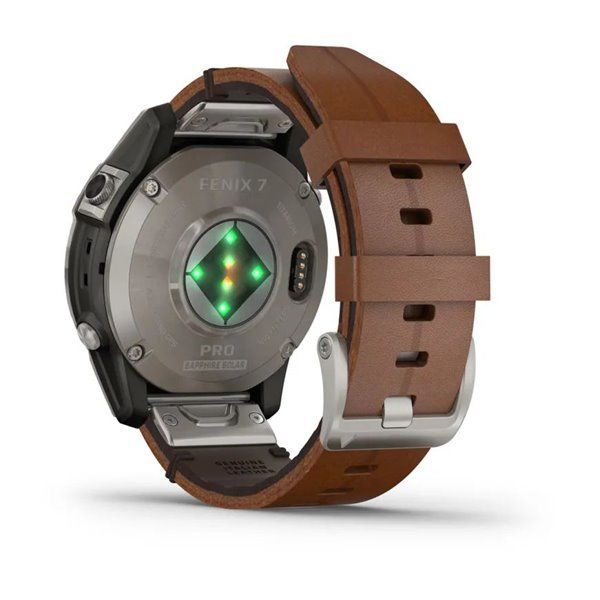 Спортивные часы Garmin Fenix 7 Pro Sapphire Solar Edition Titanium с коричневым кожаным ремешком 010-02777-30