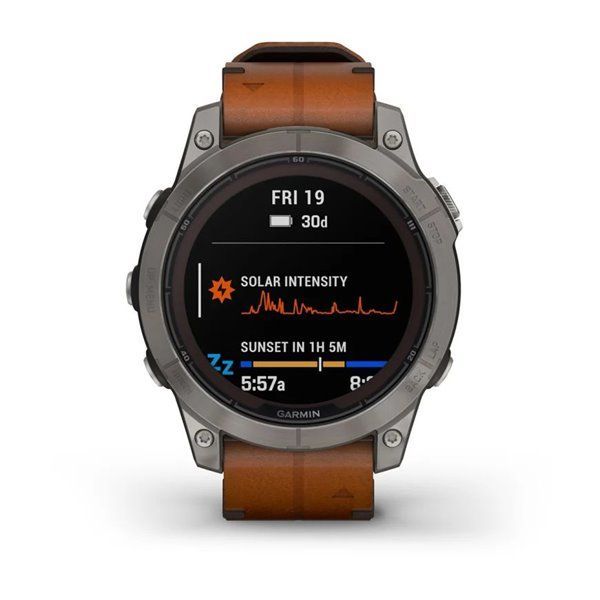 Спортивные часы Garmin Fenix 7 Pro Sapphire Solar Edition Titanium с коричневым кожаным ремешком 010-02777-30