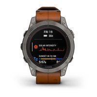 Спортивные часы Garmin Fenix 7 Pro Sapphire Solar Edition Titanium с коричневым кожаным ремешком 010-02777-30