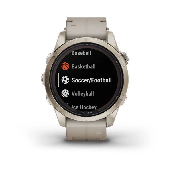 Спортивные часы Garmin Fenix 7S Pro Sapphire Solar Edition Soft Gold с песчаным кожаным ремешком 010-02776-30