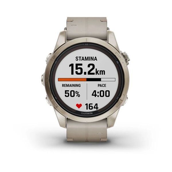 Спортивные часы Garmin Fenix 7S Pro Sapphire Solar Edition Soft Gold с песчаным кожаным ремешком 010-02776-30
