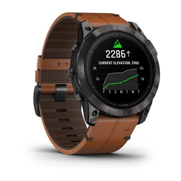 Спортивные часы Garmin Epix Pro Gen 2 Sapphire Edition (51мм) Carbon Gray DLC Titanium c коричневым кожаным ремешком 010-02804-30