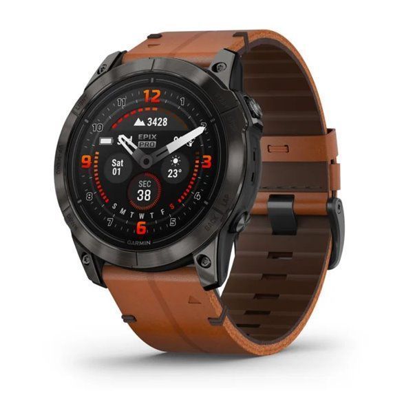 Спортивные часы Garmin Epix Pro Gen 2 Sapphire Edition (51мм) Carbon Gray DLC Titanium c коричневым кожаным ремешком 010-02804-30