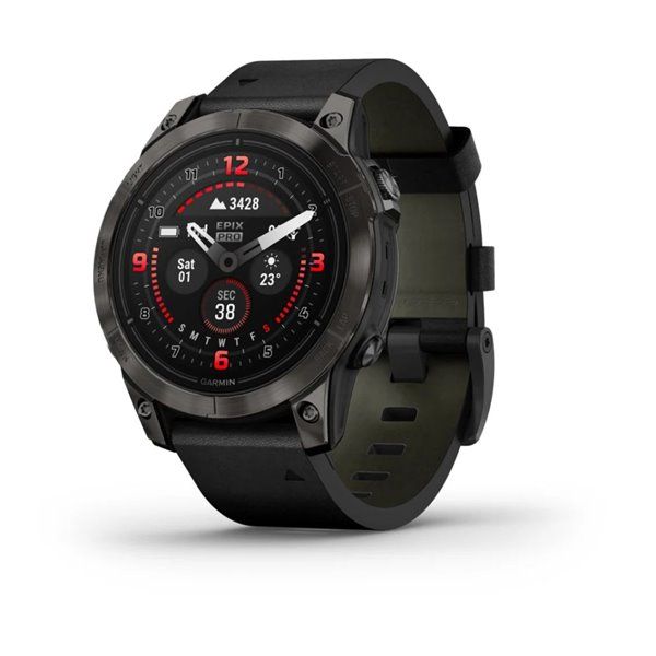 Спортивные часы Garmin Epix Pro Gen 2 Sapphire Edition (47мм) Carbon Gray DLC Titanium с черным кожаным ремешком 010-02803-30