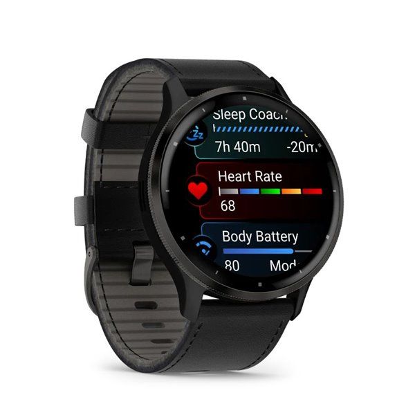 Спортивные часы Garmin Venu 3 Black c черным кожаным ремешком 010-02784-52 