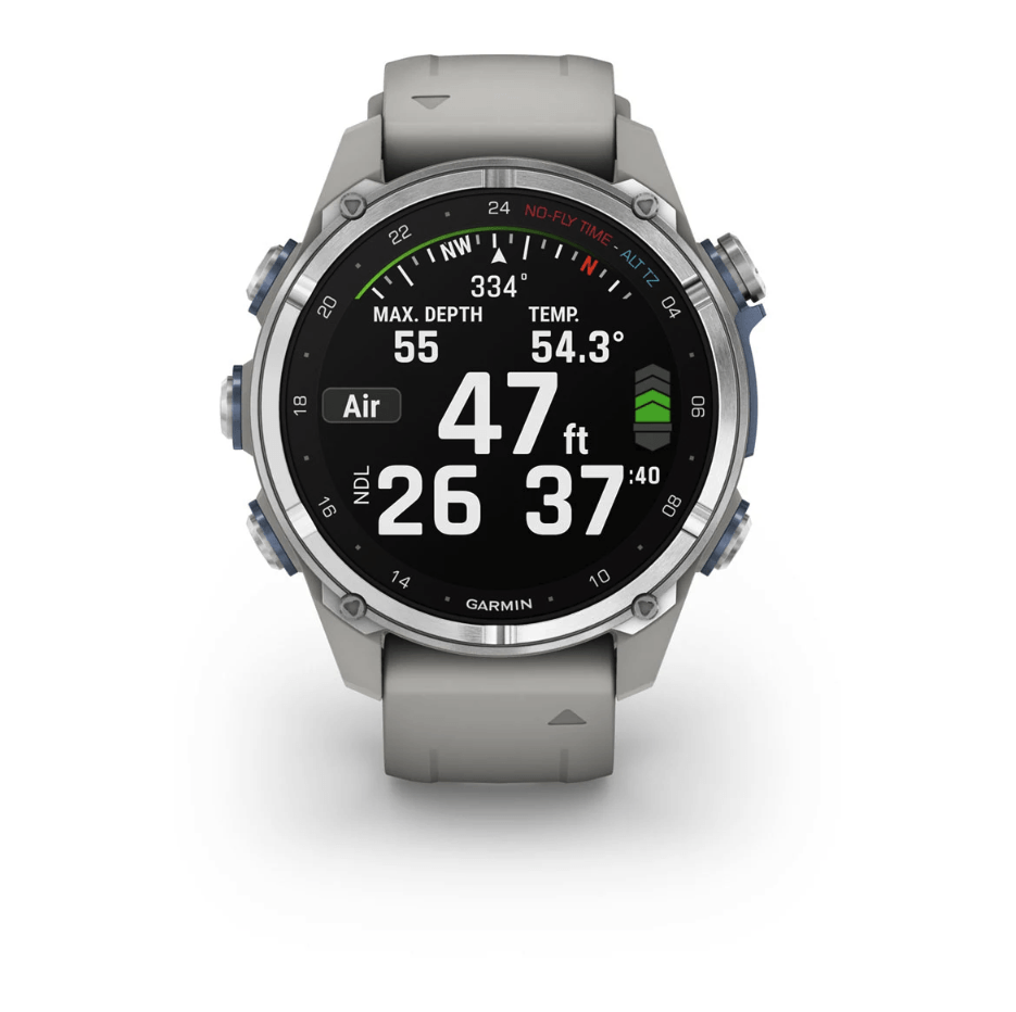 Спортивные часы Garmin Descent Mk3 (43мм) Stainless Steel with Fog Gray с силиконовым ремешком 010-02753-04