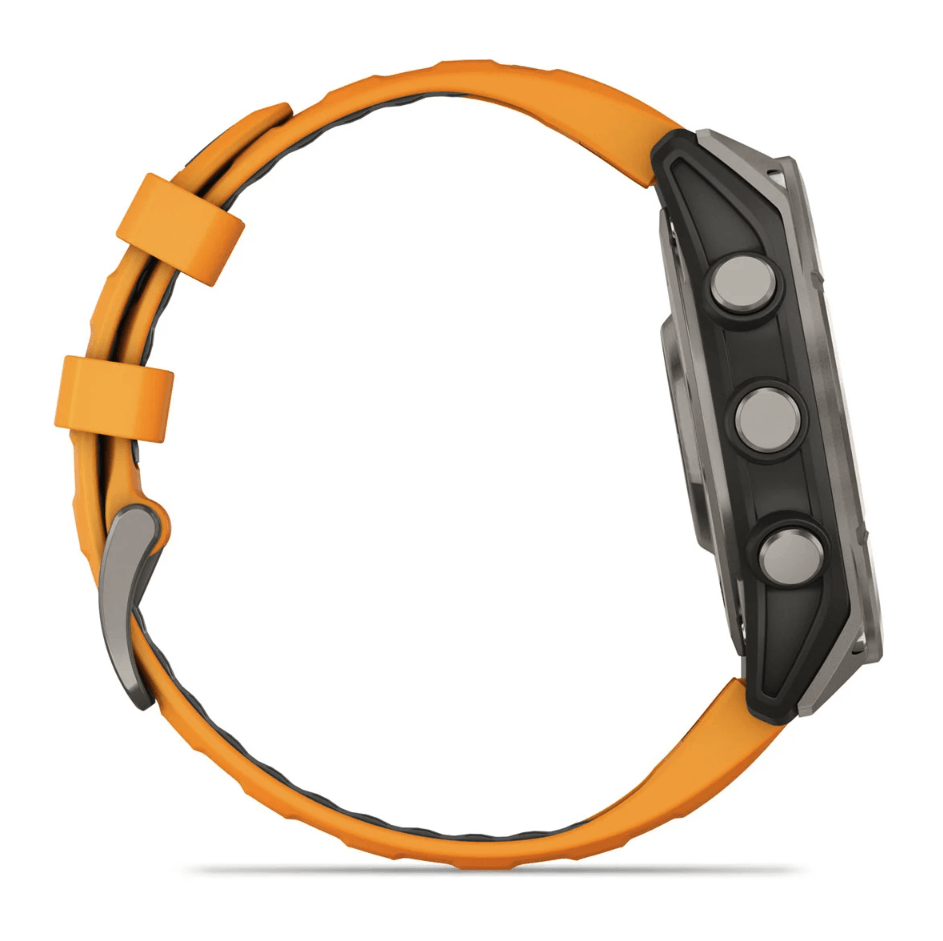 Спортивные часы Garmin Fenix 8 Amoled 47мм Sapphire Titanium с оранжевым силиконовым ремешком 010-02904-11