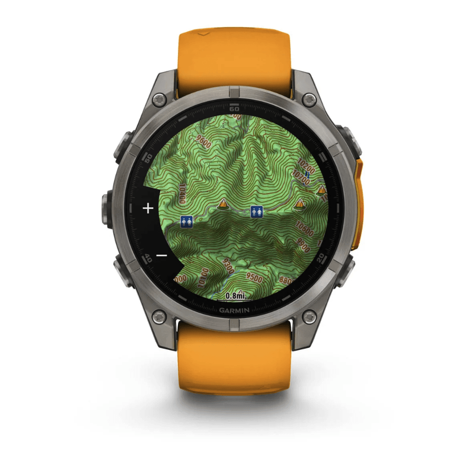 Спортивные часы Garmin Fenix 8 Amoled 47мм Sapphire Titanium с оранжевым силиконовым ремешком 010-02904-11