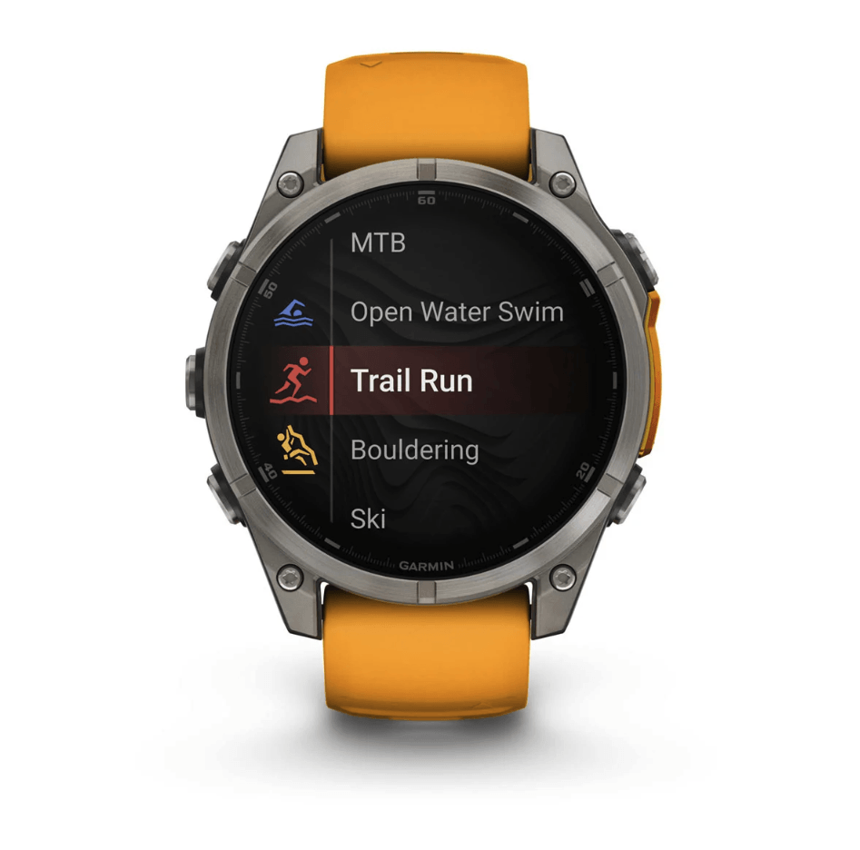 Спортивные часы Garmin Fenix 8 Amoled 47мм Sapphire Titanium с оранжевым силиконовым ремешком 010-02904-11