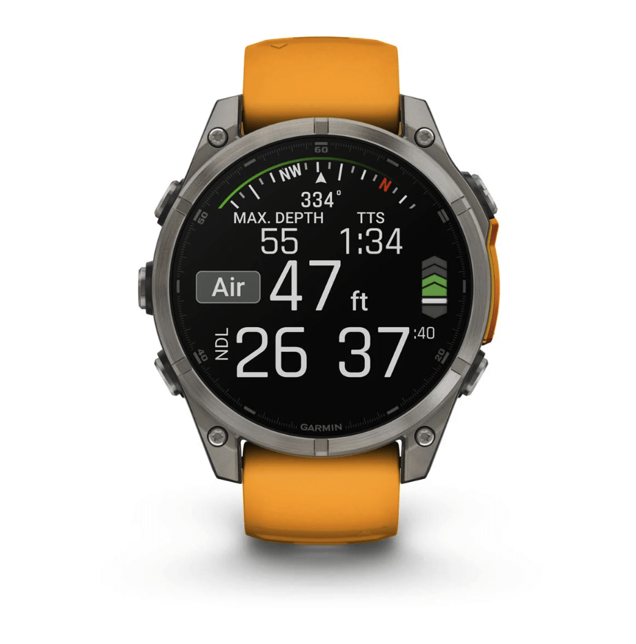 Спортивные часы Garmin Fenix 8 Amoled 47мм Sapphire Titanium с оранжевым силиконовым ремешком 010-02904-11