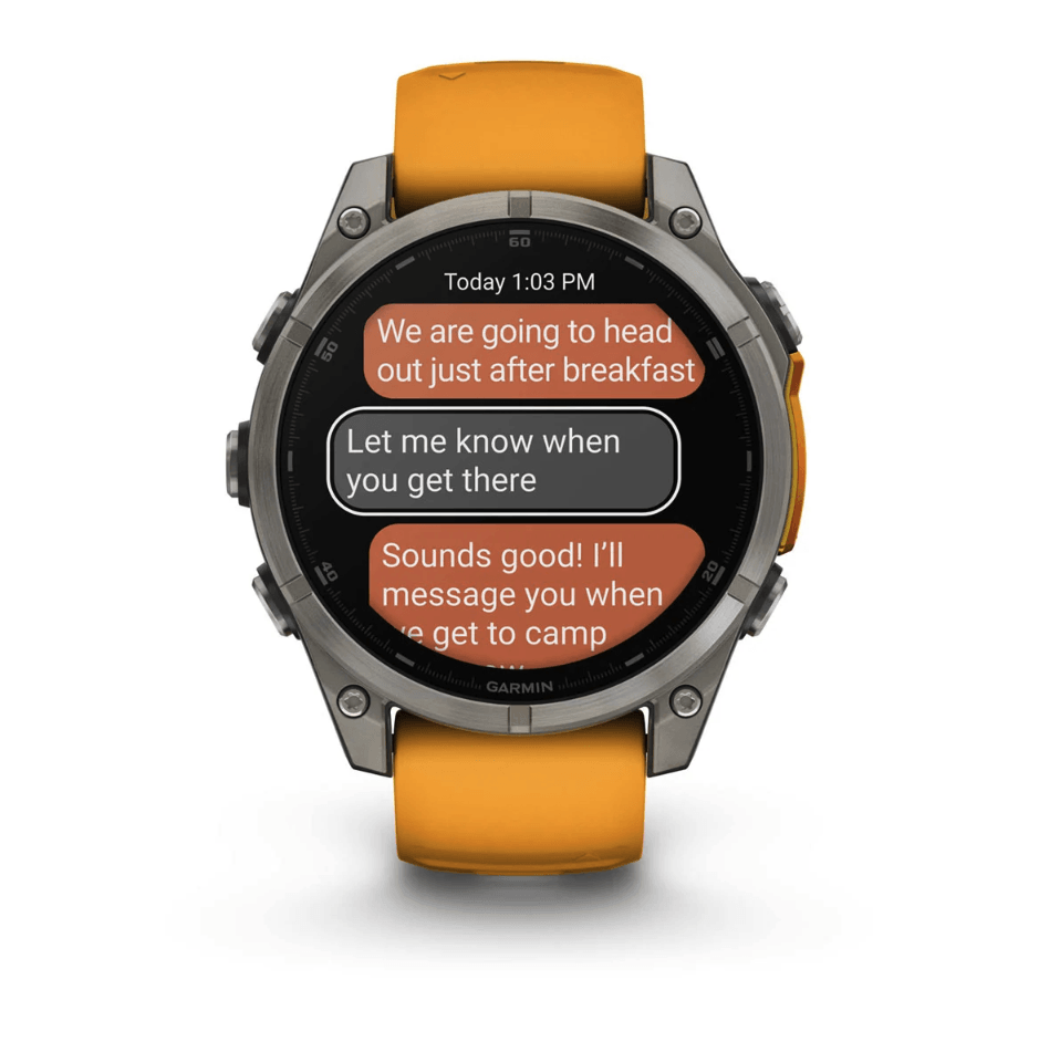 Спортивные часы Garmin Fenix 8 Amoled 47мм Sapphire Titanium с оранжевым силиконовым ремешком 010-02904-11