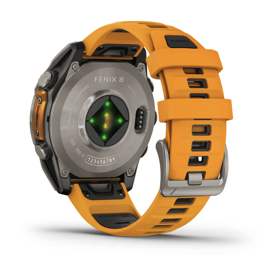 Спортивные часы Garmin Fenix 8 Amoled 47мм Sapphire Titanium с оранжевым силиконовым ремешком 010-02904-11