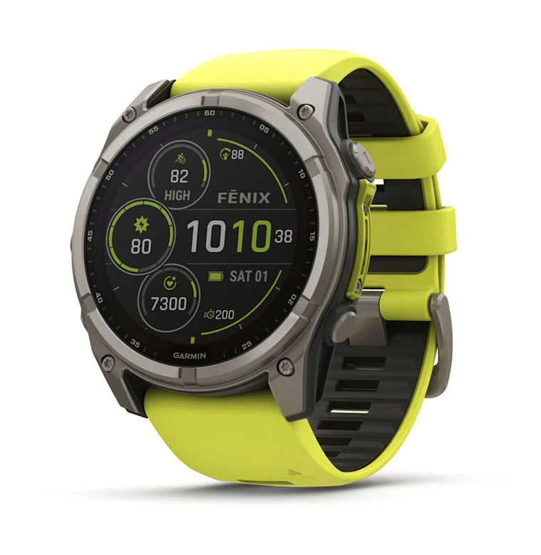 Спортивные часы Garmin Fenix 8 Solar 51мм Sapphire Titanium с желтым силиконовым ремешком 010-02907-21